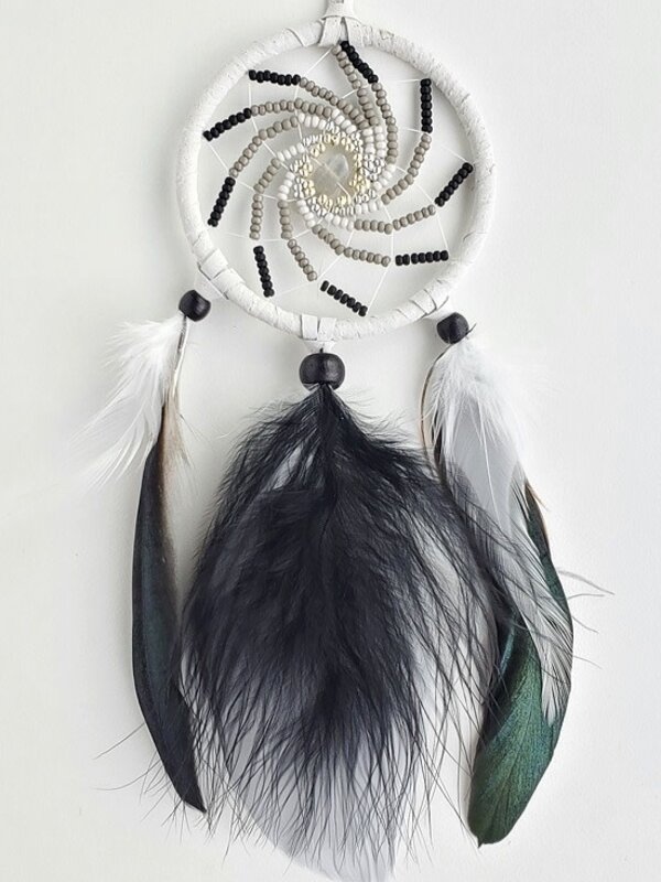 2.5" Fire - beaded dream catcher - Grey