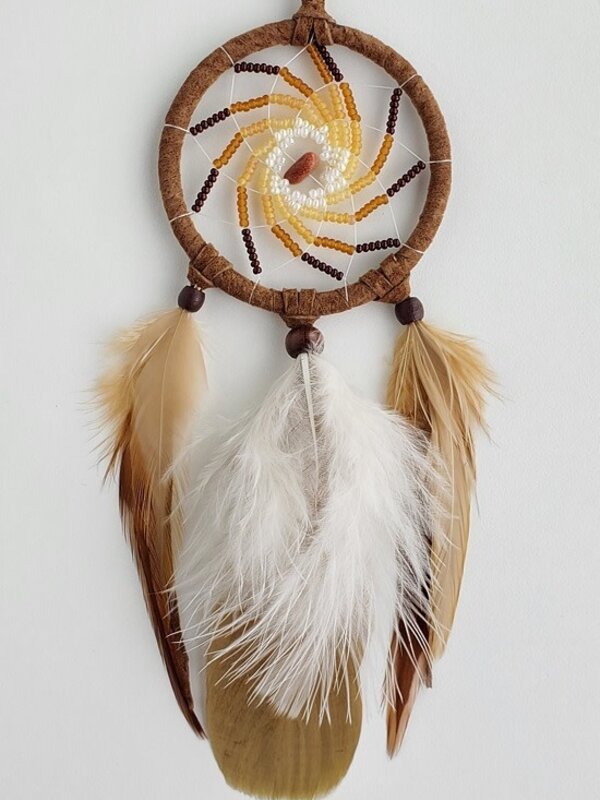 2.5" Fire - beaded dream catcher - Brown