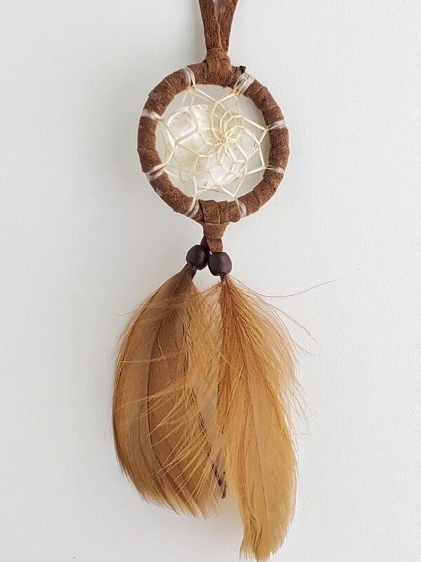 1.5" Double Web Dream Catcher with precious stone - Brown