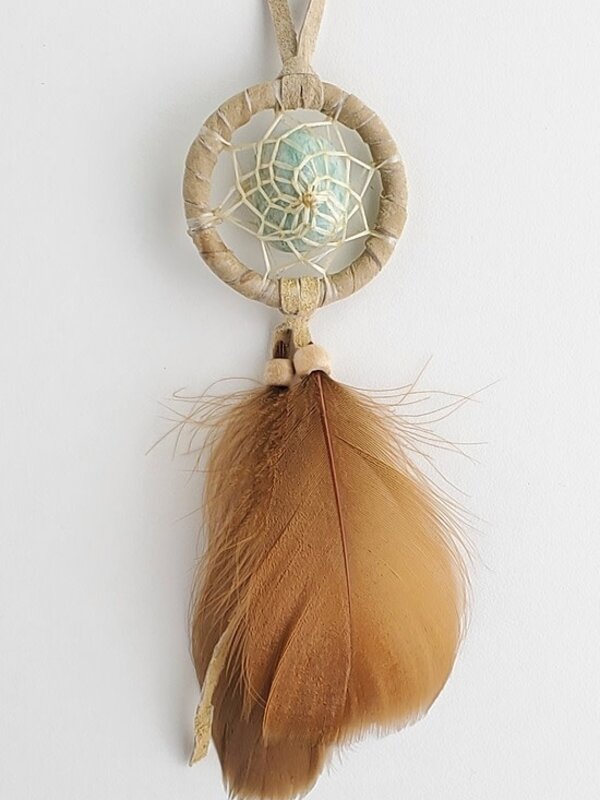 1.5" Double web Dream Catcher with Precious stone - Tan