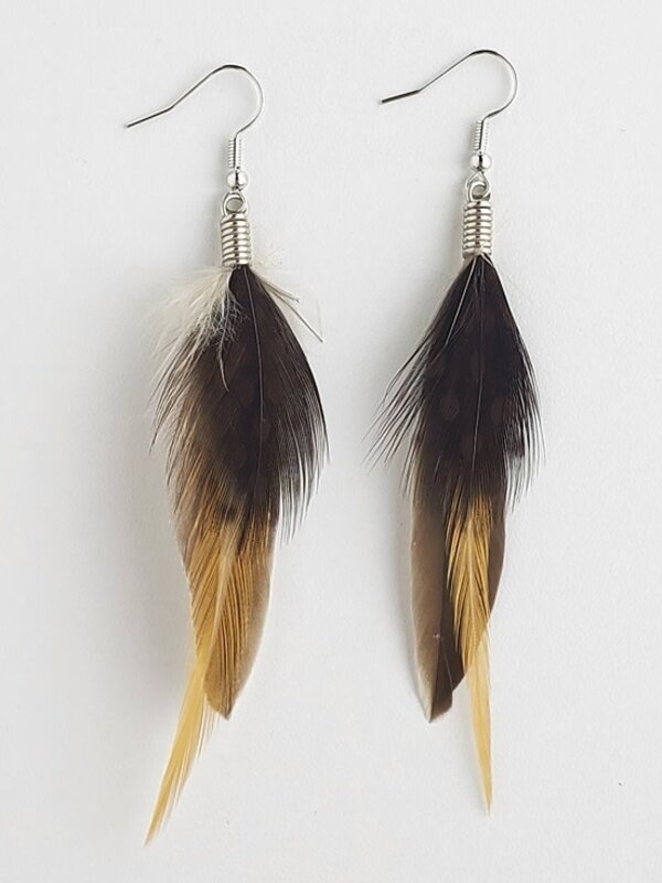 Natural Quill and Brown spotted Guinea Feather Earrings