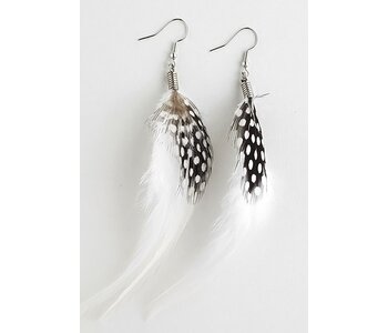 Natural white hackle and spotted guinea feather earrings