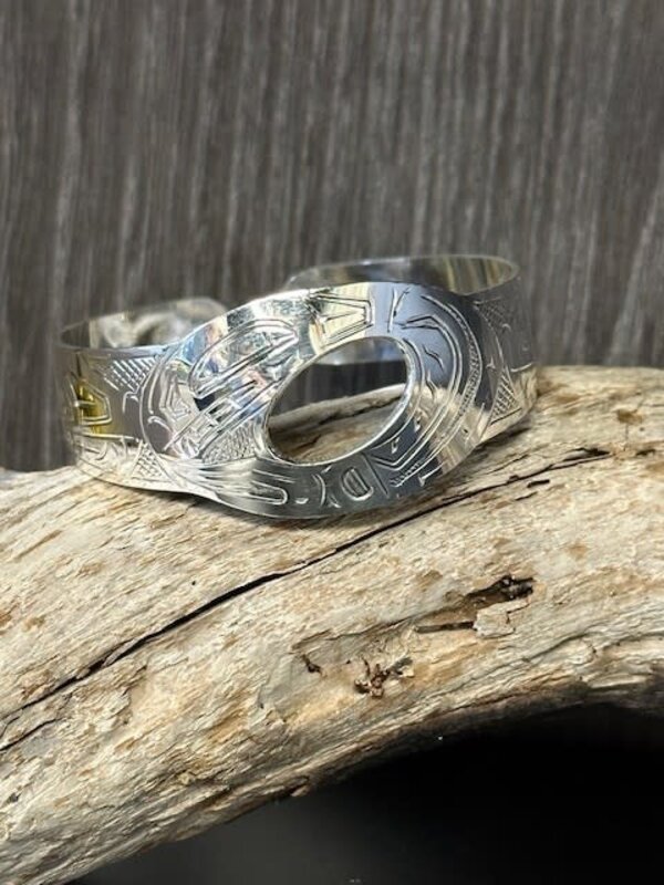 Hand Carved Cutout Bracelet Wolf by Shirley Stanley