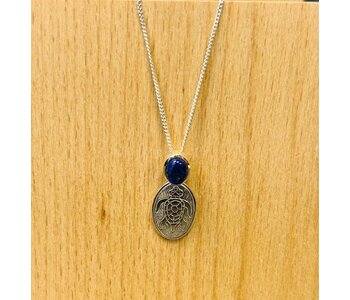 Silver Cast Pendant w Lapis Lazuli - Turtle Guide