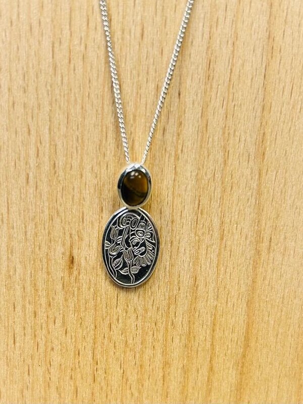Silver Cast Pendant w Tiger Eye - Transforming Hummingbird