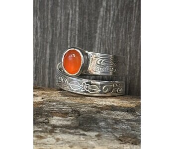 Silver Cast Mother Bear Ring - Carnelian Stone Stone S6