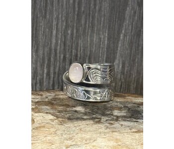 Silver Cast Medicine Wheel Gathering Ring - Rose Quartz Stone Stone S8