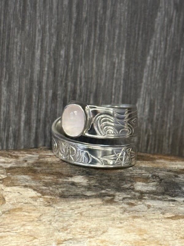 Silver Cast Medicine Wheel Gathering Ring - Rose Quartz Stone Stone S8