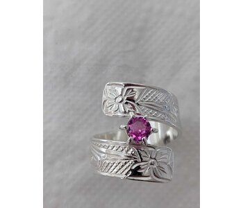 Hand Carved silver wrap ring w stone - Hummingbird by Richard Lang
