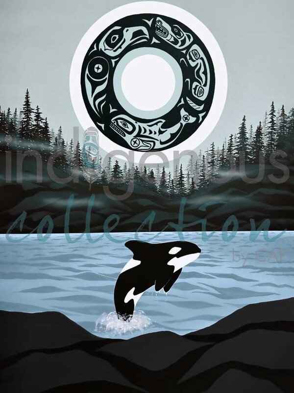 Framed and Matted Art Card Kellolemecen (Orca) by Shelley Davies