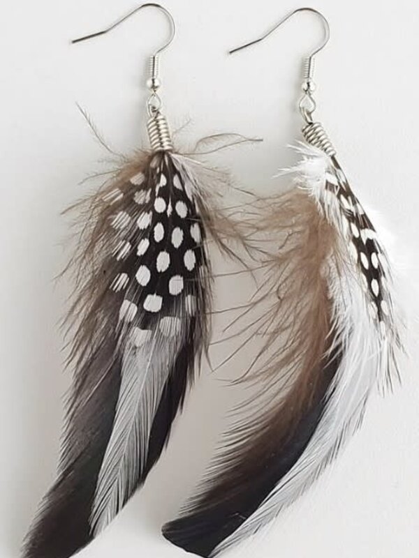 Natural Quill Rooster and spotted guinea feather earrings