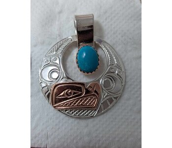 Hand Carved Silver and Copper Pendant w chain - Wolf by Richard Lang