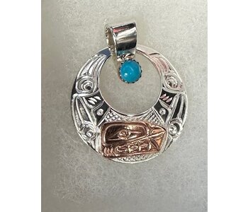 Hand Carved Silver and Copper Pendant w chain - Orca by Richard Lang