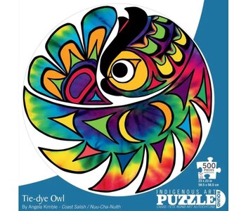 500 piece round Puzzle Tie-Dye Owl by Angela Kimble