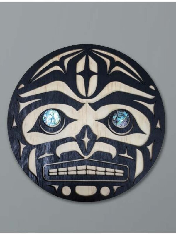15"  Wall Plaque - Coast Salish Moon with Abalone eyes by Raven Wolden