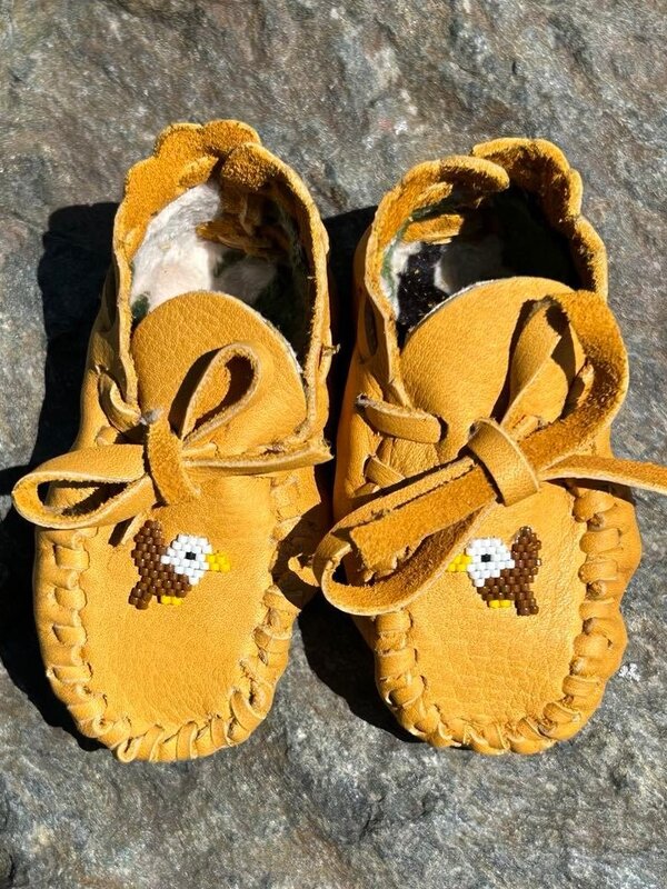 Hand Made New Baby Moccasin with Eagle beading by Dena Leon