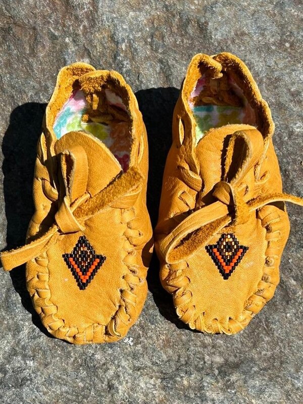 Hand Made New Baby Moccasin with geometric beading by Dena Leon