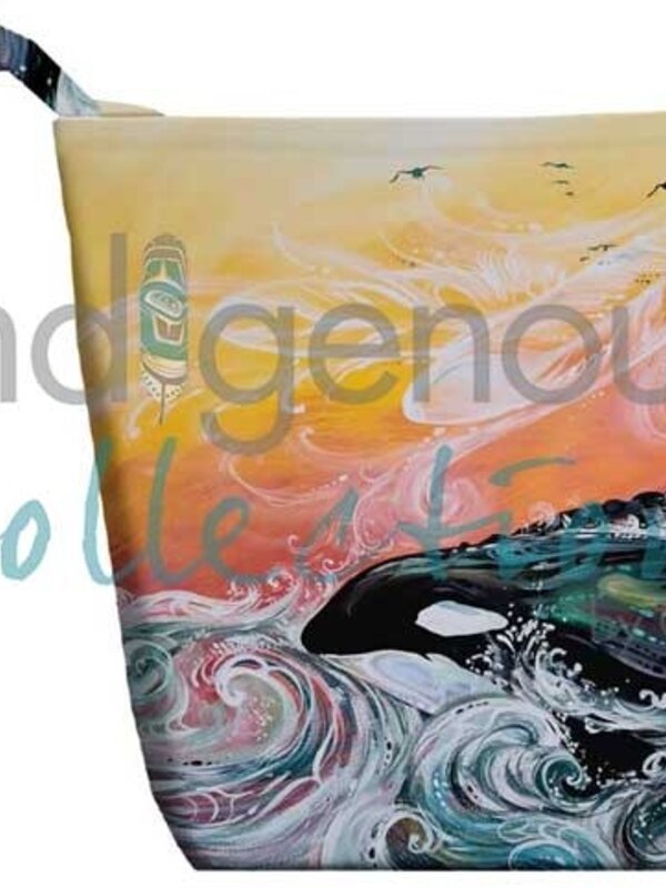 Small Canvas Tote Bag Killer Whale Sunset by Carla Joseph