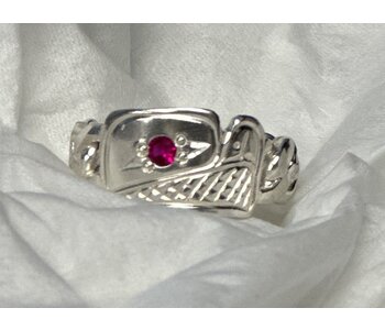 Cuban Chain Style Hand Carved Silver Ring with Ruby 9.5 - Eagle by Richard Lang