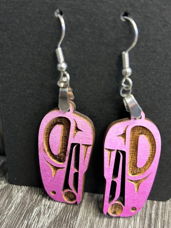 Coast Salish Raven Earrings Purple by Raven Wolden