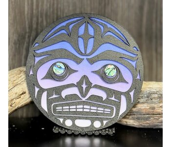 5" Wall Plaque - Salish Moon Purple Gradient with Abalone eyes by Raven Wolden