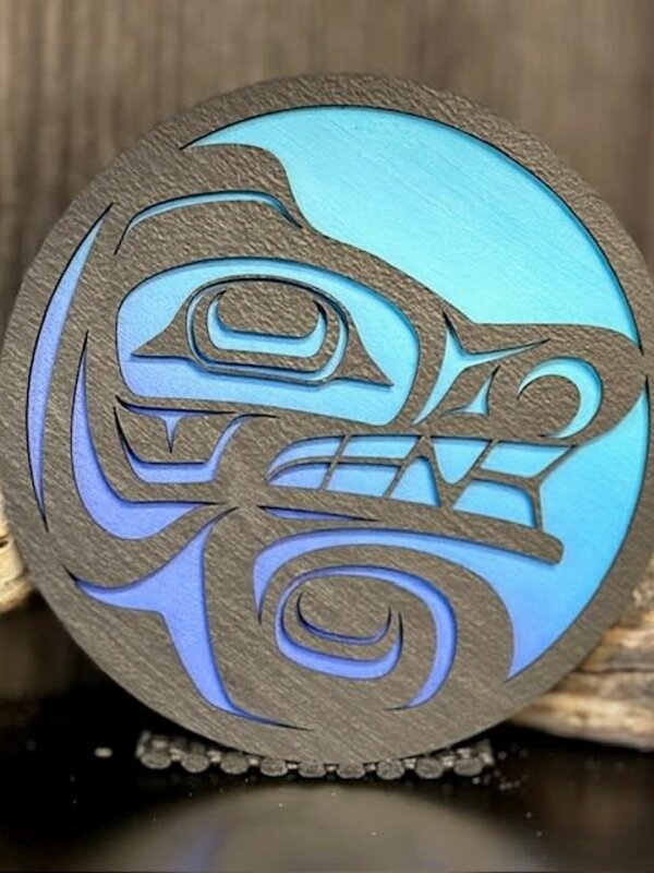 5" Wall Plaque - Wolf II gradient Blue by Raven Wolden