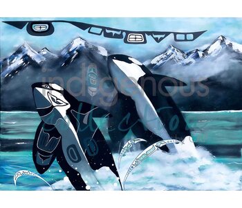 Framed & Matted Art Card - Orca Sisters by Shirley Babcock