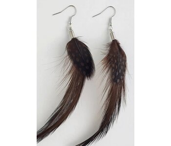 Natural Feather Earrings in Brown Hackle/Spotted Guinea