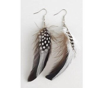 Natural Feather Earrings in Rooster/Spotted Guinea