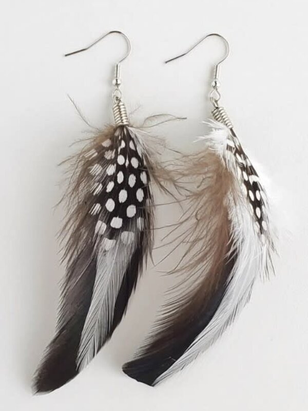 Natural Feather Earrings in Rooster/Spotted Guinea