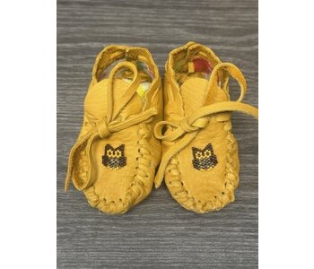 Hand Made New Baby Moccasin with Owl beading by Dena Leon