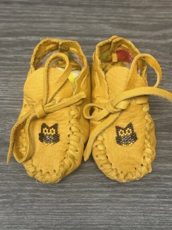 Hand Made New Baby Moccasin with Owl beading by Dena Leon