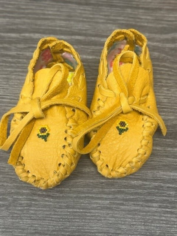 Hand Made New Baby Moccasin with Sunflower -beading by Dena Leon