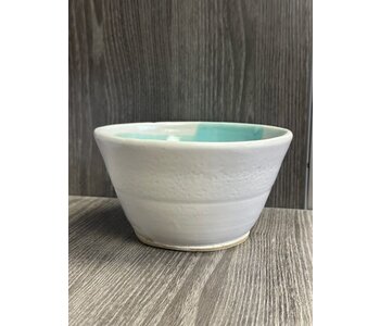 Medium Pottery Bowl by Cynthia Robinson- White & Turquoise Glaze