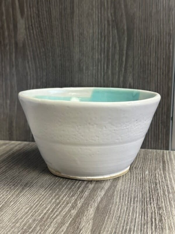 Medium Pottery Bowl by Cynthia Robinson- White & Turquoise Glaze