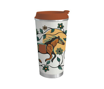 Art Travel Mug (18oz) - Horse (Bebezhigooganzhii) by Storm Angeconeb
