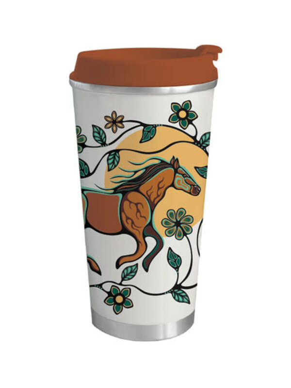 Art Travel Mug (18oz) - Horse (Bebezhigooganzhii) by Storm Angeconeb