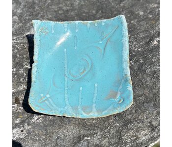Hand Made Pottery - Footed square dish glacier glaze by Cynthia Robinson