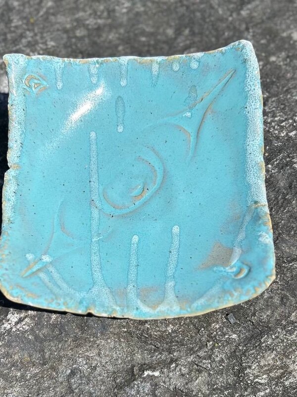 Hand Made Pottery - Footed square dish glacier glaze by Cynthia Robinson