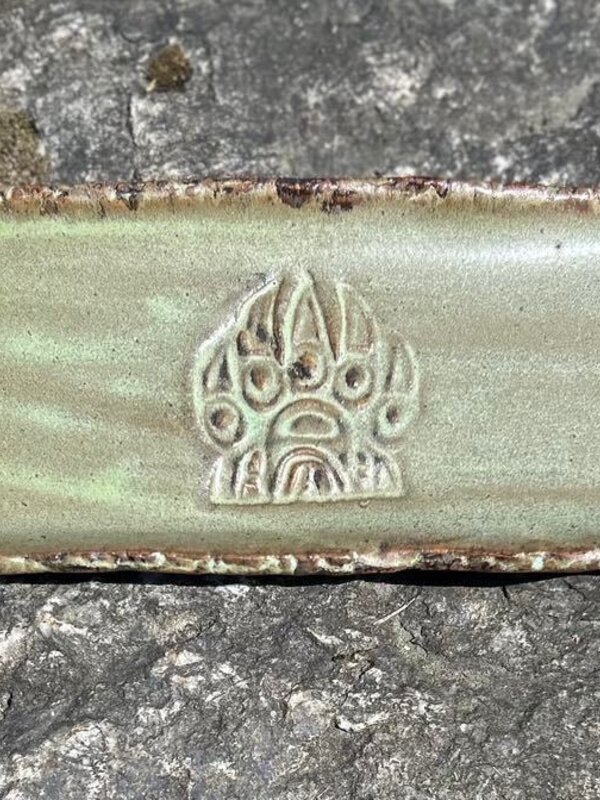 Hand Made Glazed Pottery - Footed Rectangle Bear Plate by Cynthia Robinson