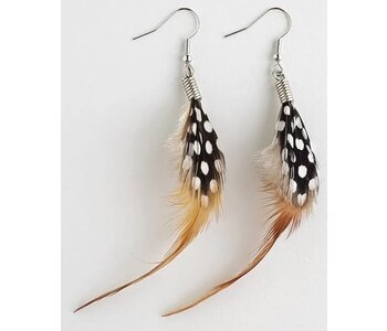 Natural Feather Earrings in Red Hackle/Spotted Guinea