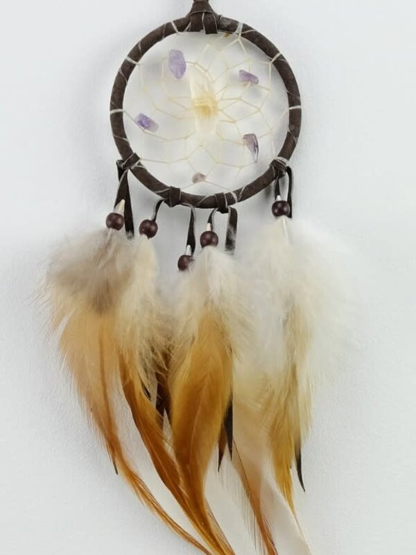 2.5" Dark Brown Vision Seeker Dream Catcher Assorted stones