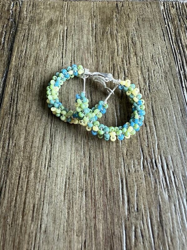 Medium Beaded Hoop Earrings by Jenn Carman