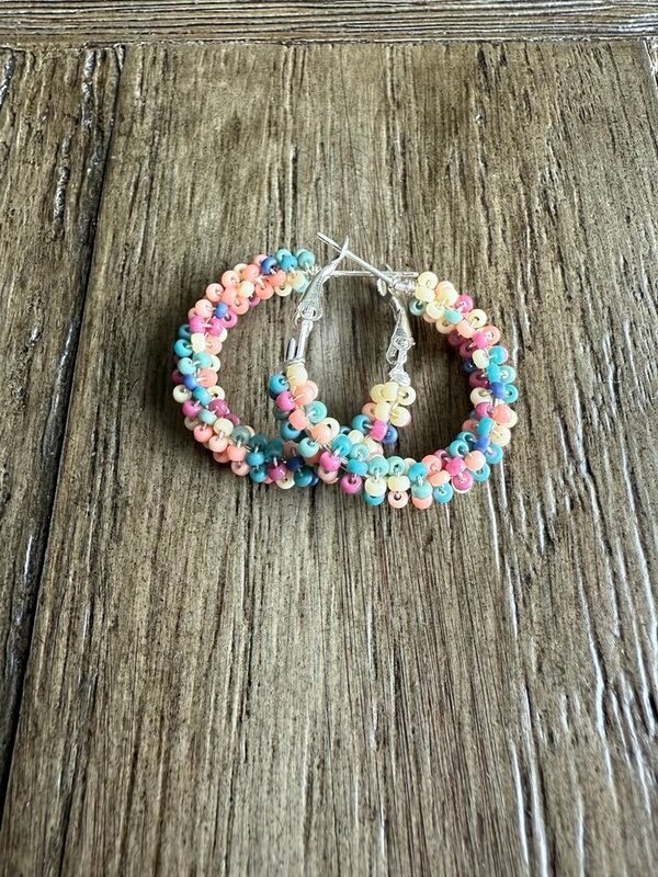Medium Beaded Hoop Earrings by Jenn Carman