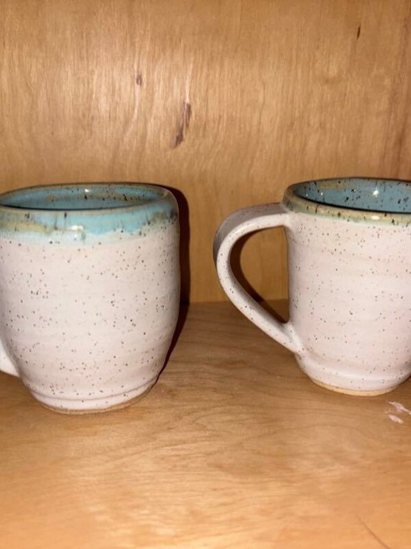 Pottery by Cynthia Robinson - White mug with aqua inside