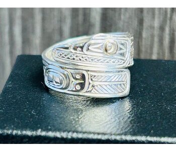 Carved Silver Wrap Ring  - Raven by Richard Lang sz. 7 1/2