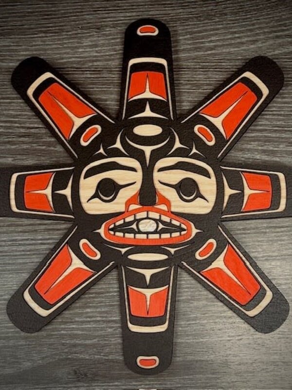 12" Wall Plaque - Red Salish Sun by Raven Wolden
