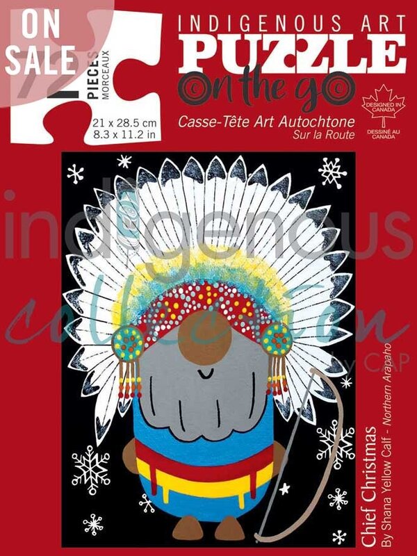72 Piece Puzzle in Tin - Chief Christmas by Shana Yellow Calf