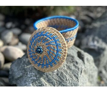Handmade Pine Needle Basket Royal Blue with Lid by Deanna Wium