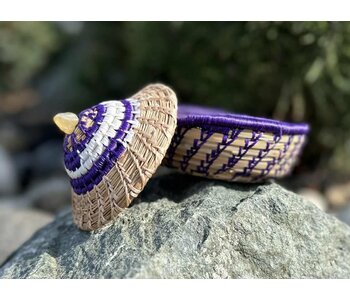 Handmade Pine Needle Basket Purple with Lid by Deanna Wium